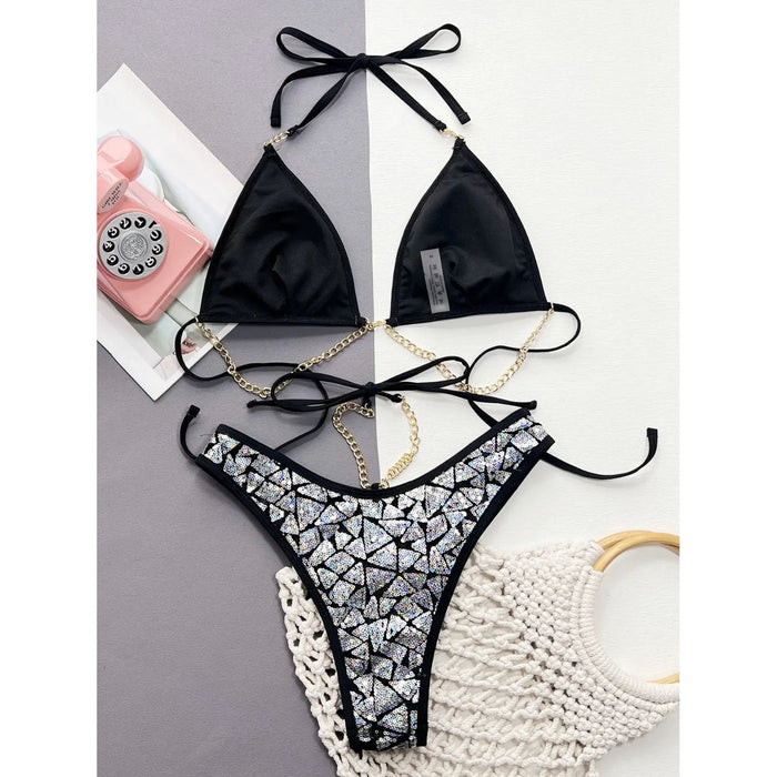 Sequin Halter Neck Two-Piece Bikini Set