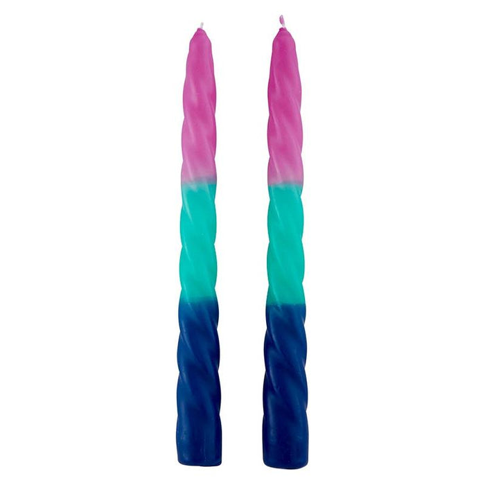 Set of 2 Pastel Taper Candle in Pink Green Blue | Aesthetic Tri-Colored Unscented Dinner Candlesticks | Gift for Her