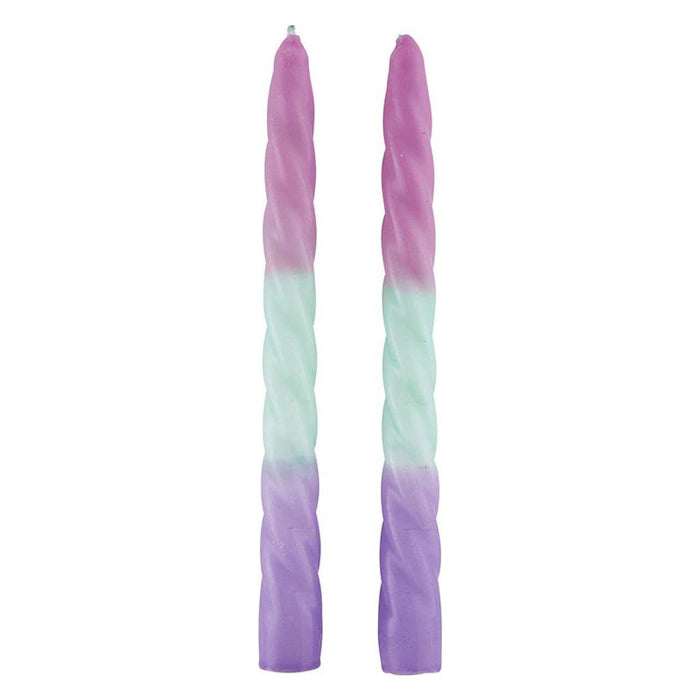 Set of 2 Pastel Taper Candle in Pink Mint Purple | Aesthetic Spiral Ombre Unscented Dinner Candlesticks | Gift for Her