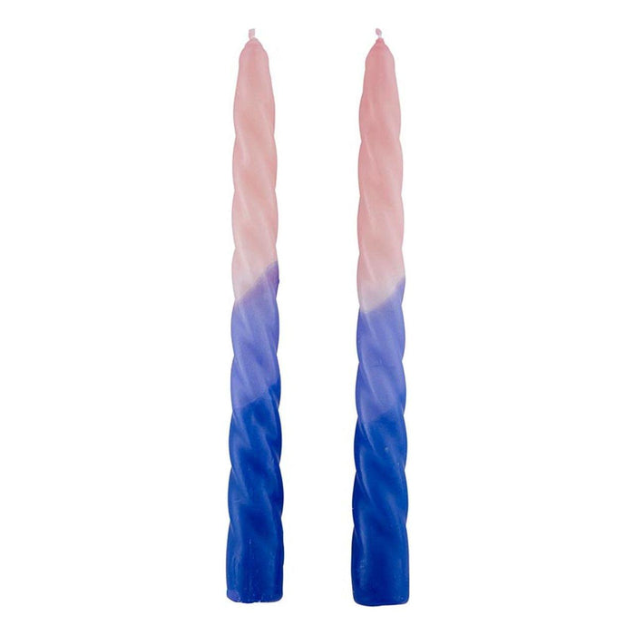 Set of 2 Taper Candle in Pink - Light Blue - Blue | Aesthetic Spiral Unscented Table Candlesticks | Gift for Her