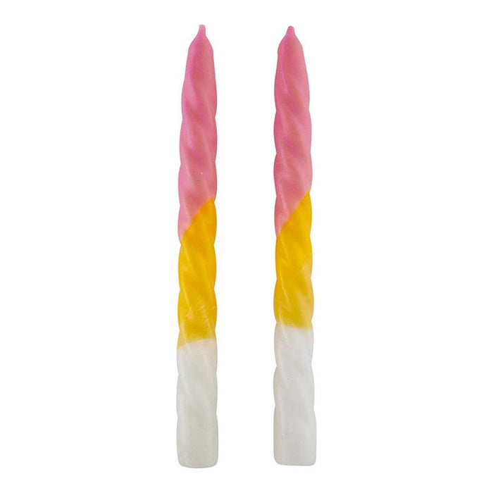 Set of 2 Taper Candle in Pink Yellow White | Spiral Unscented Aesthetic Dinner Candlesticks | Gift for Her