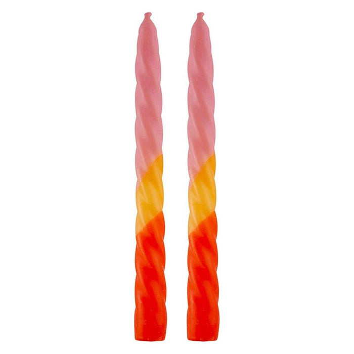 Set of 2 Tapered Candle in Pink-Yellow-Orange | Aesthetic Retro Spiral Ombre Dinner Candlesticks | Gift for Her