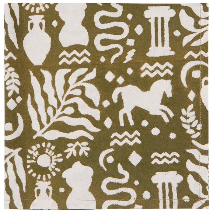 The Bullish Store Set Of 4 Olympus Block Print Napkins | Table Dinner Cloth Napkin | 18" X 18"