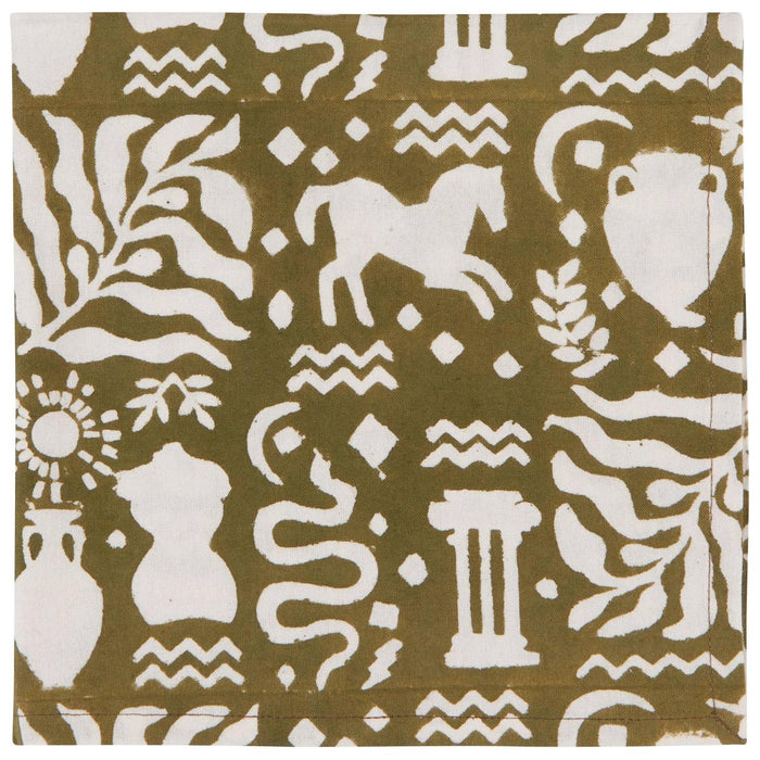 The Bullish Store Set Of 4 Olympus Block Print Napkins | Table Dinner Cloth Napkin | 18" X 18"