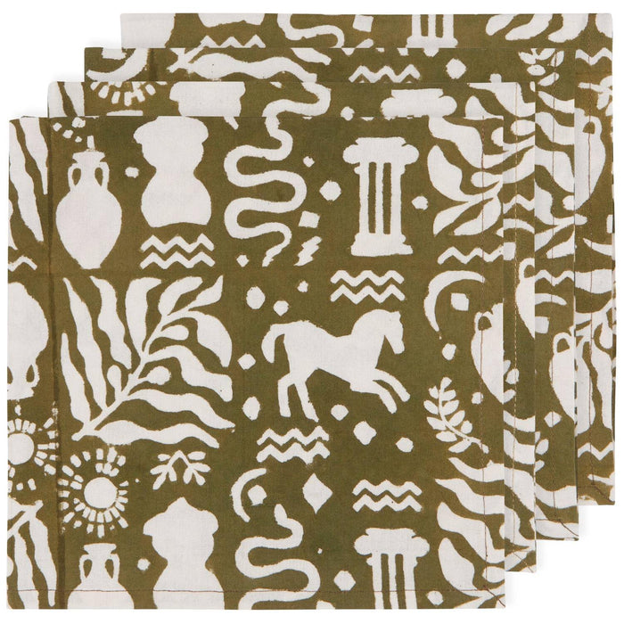 The Bullish Store Set Of 4 Olympus Block Print Napkins | Table Dinner Cloth Napkin | 18" X 18"