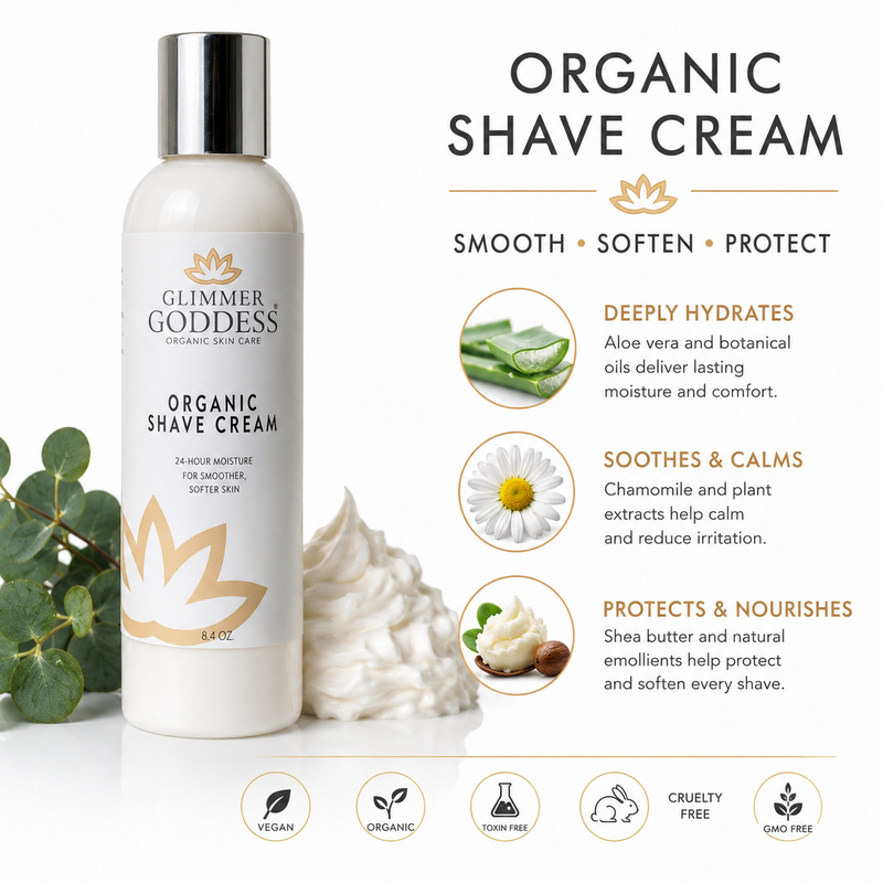 Glimmer Goddess® Organic Skin Care Organic Shave Cream for Sensitive Skin – Hydrating Formula Shaving White Smoke Lavender Lemon,Unscented