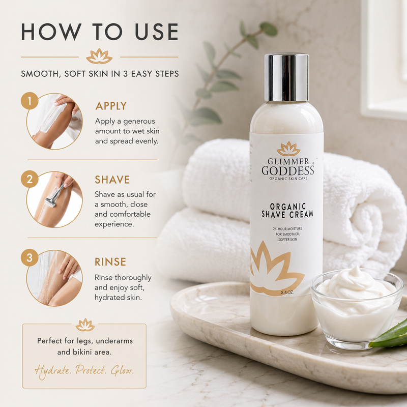 Glimmer Goddess® Organic Skin Care Organic Shave Cream for Sensitive Skin – Hydrating Formula Shaving Lavender Lavender Lemon,Unscented