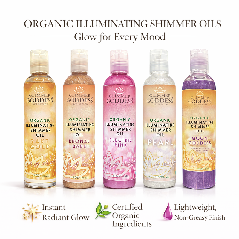 Glimmer Goddess® Organic Skin Care Organic Shimmer Body Oil for a Soft, Non-Greasy Body Glow Shimmer