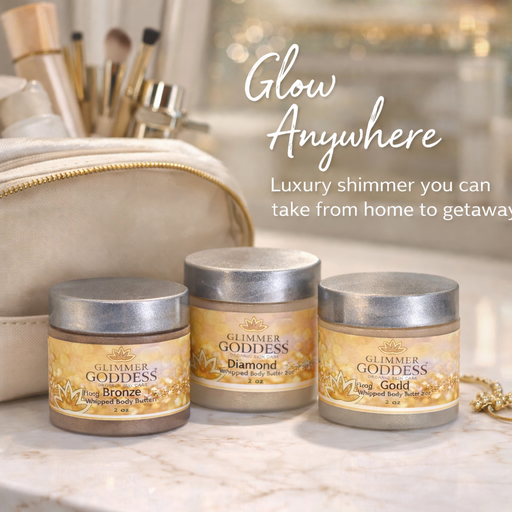 Glimmer Goddess® Organic Skin Care Organic Shimmering Body Butter Trio – 3 x 2 oz Travel Set Shimmer