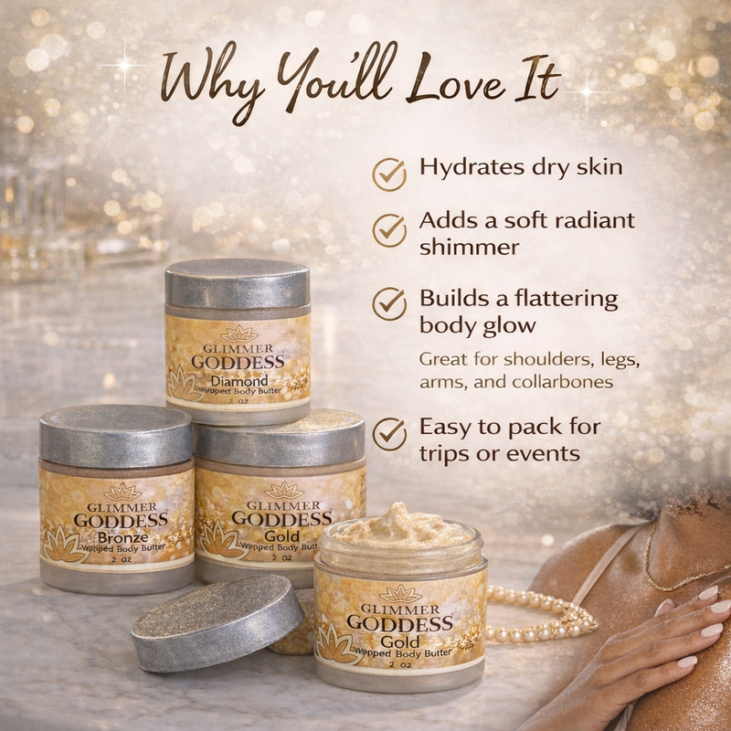 Glimmer Goddess® Organic Skin Care Organic Shimmering Body Butter Trio – 3 x 2 oz Travel Set Shimmer