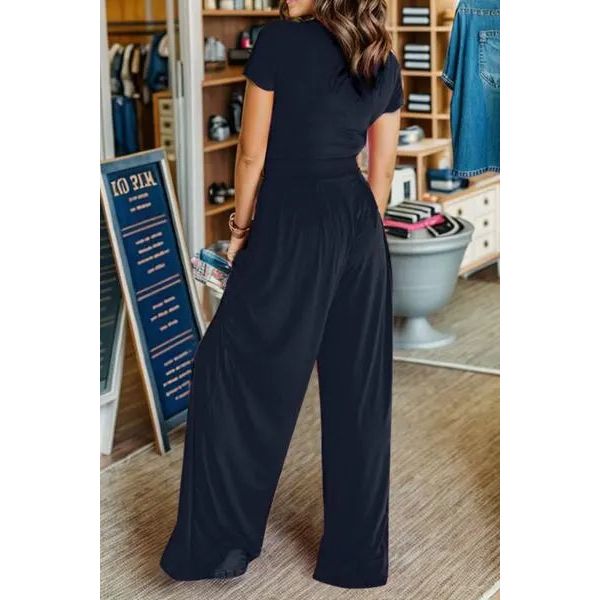 Short Sleeve Top and Wide Leg Pants Set