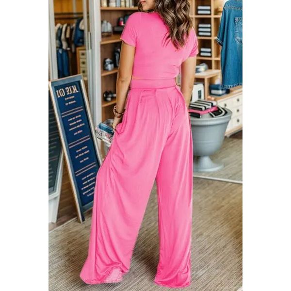 Short Sleeve Top and Wide Leg Pants Set