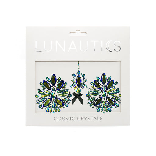Lunautics Showgirl Body Jewel Pasties - Black and Iridescent Green Body Jewel Rhinestone Sticker Pasties Jewel Pasties