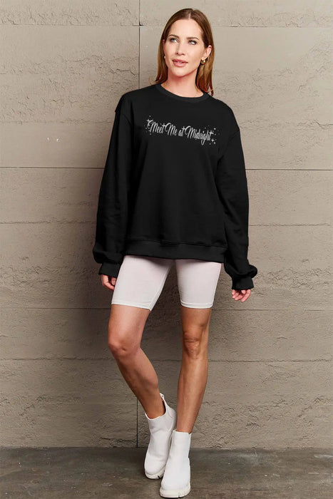 Simply Love MEET ME AT MIDNIGHT Graphic Round Neck Sweatshirt