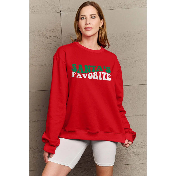 Simply Love SANTA'S FAVORITE Round Neck Sweatshirt