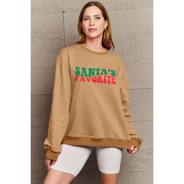 Simply Love SANTA'S FAVORITE Round Neck Sweatshirt