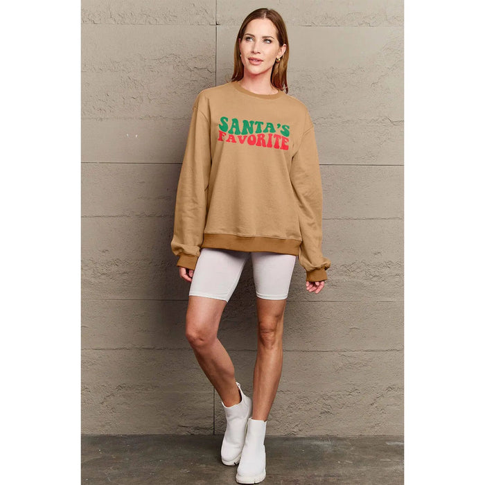 Simply Love SANTA'S FAVORITE Round Neck Sweatshirt