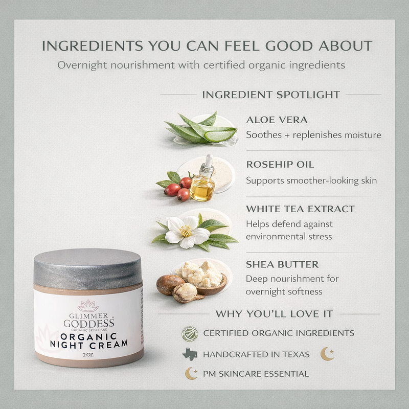 Glimmer Goddess® Organic Skin Care Organic Skin Renewal Night Cream 2 oz – Anti-Aging Moisturizers
