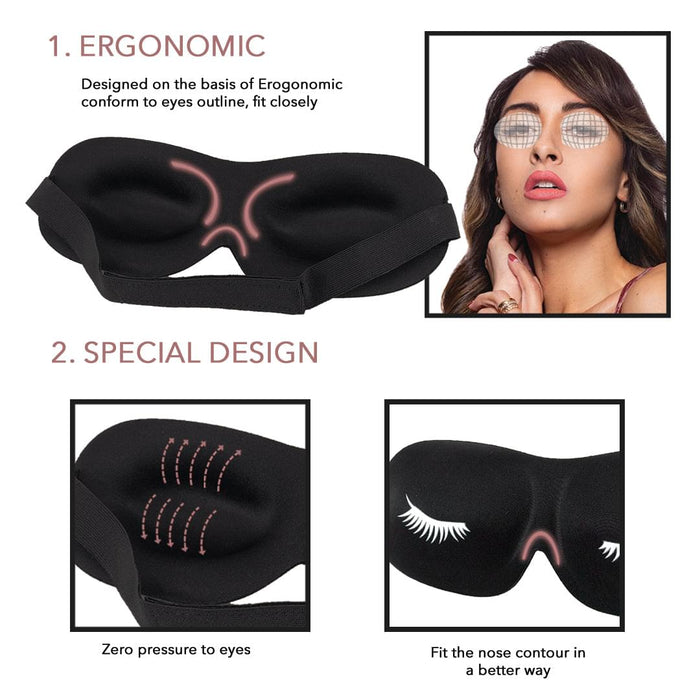 3D Contoured Black Satin Eyelash Extension Sleep Mask