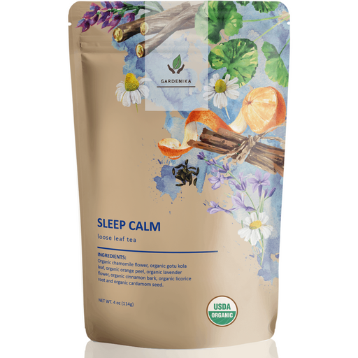 Gardenika Shop Sleep Calm Loose Tea, Evening Relaxation & Calm - Ayurvedic Blend with Chamomile - Lavender & Gotu Kola - Herbal & Caffeine Free - Organic & Kosher Loose Leaf Tea
