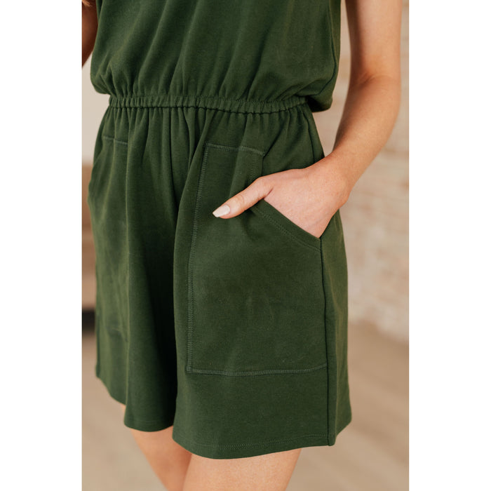 Sleeveless V-Neck Romper in Army Green