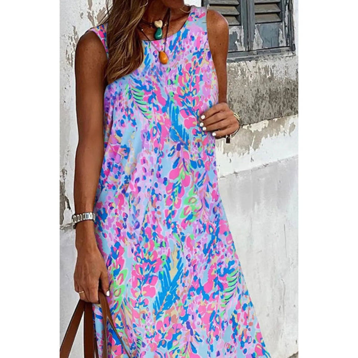 Slit Printed Wide Strap Midi Dress