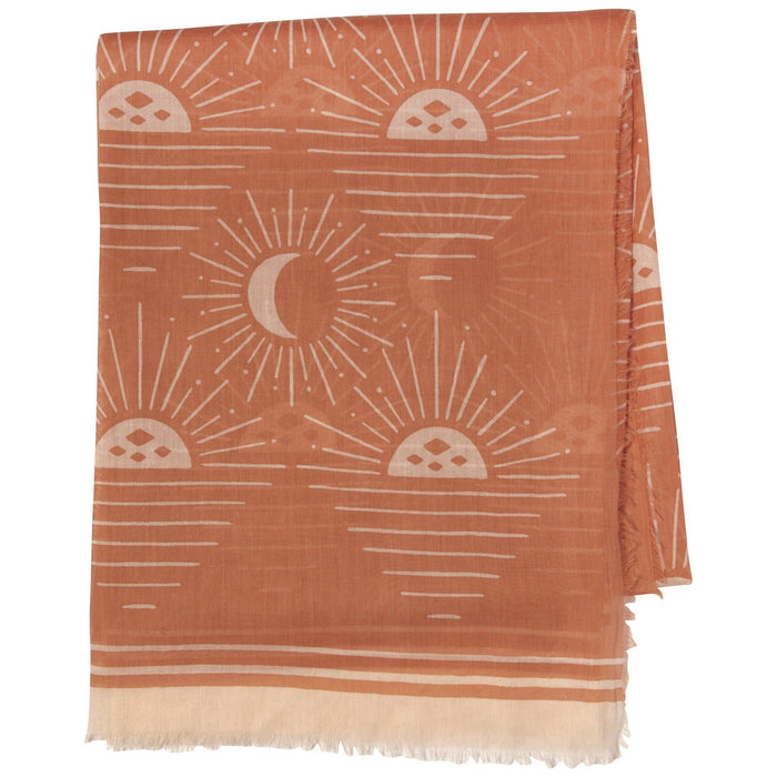 The Bullish Store Soleil Printed Cotton Long Designer Scarf In Light Brown | Wrap Shawl Scarves | 40” X 72”