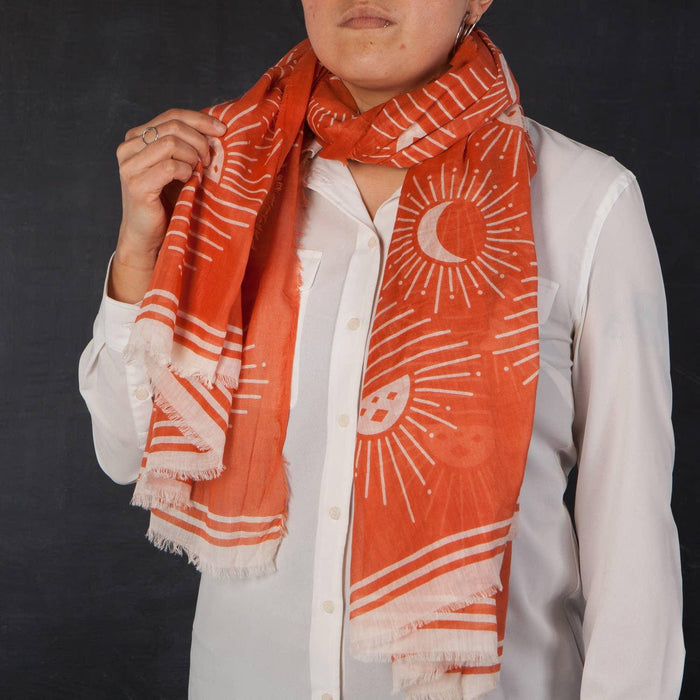 The Bullish Store Soleil Printed Cotton Long Designer Scarf In Light Brown | Wrap Shawl Scarves | 40” X 72”