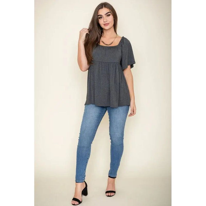 Solid Square Neck Babydoll Tunic