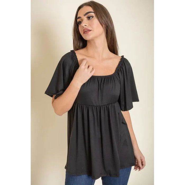 Solid Square Neck Babydoll Tunic