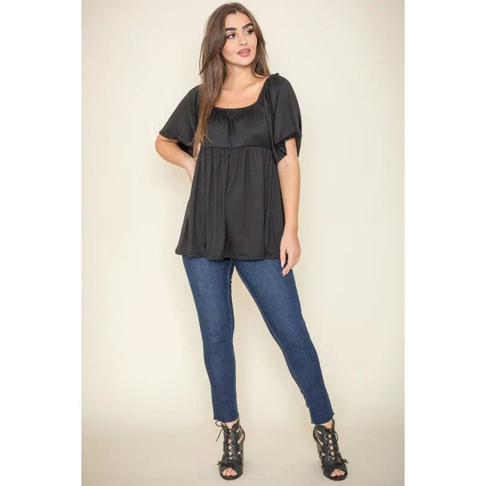 Solid Square Neck Babydoll Tunic