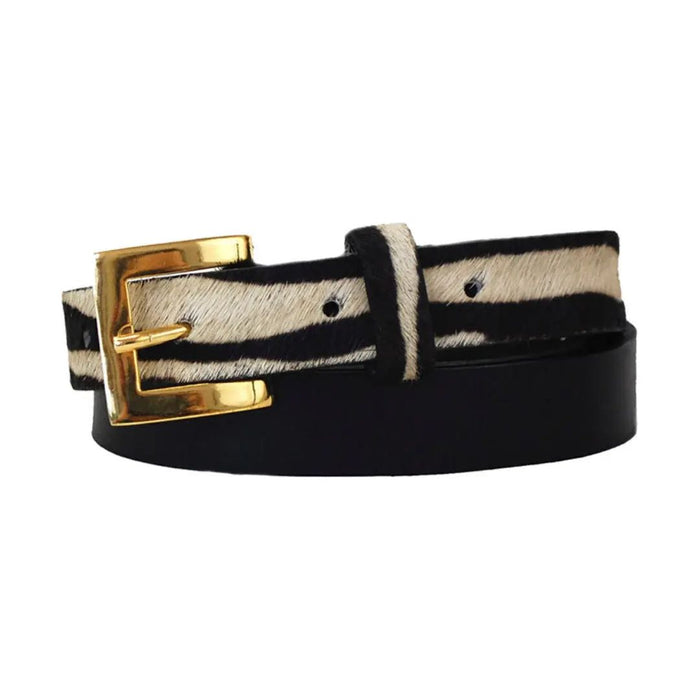 Sophia Genuine Leather & Cowhide Belt -Black