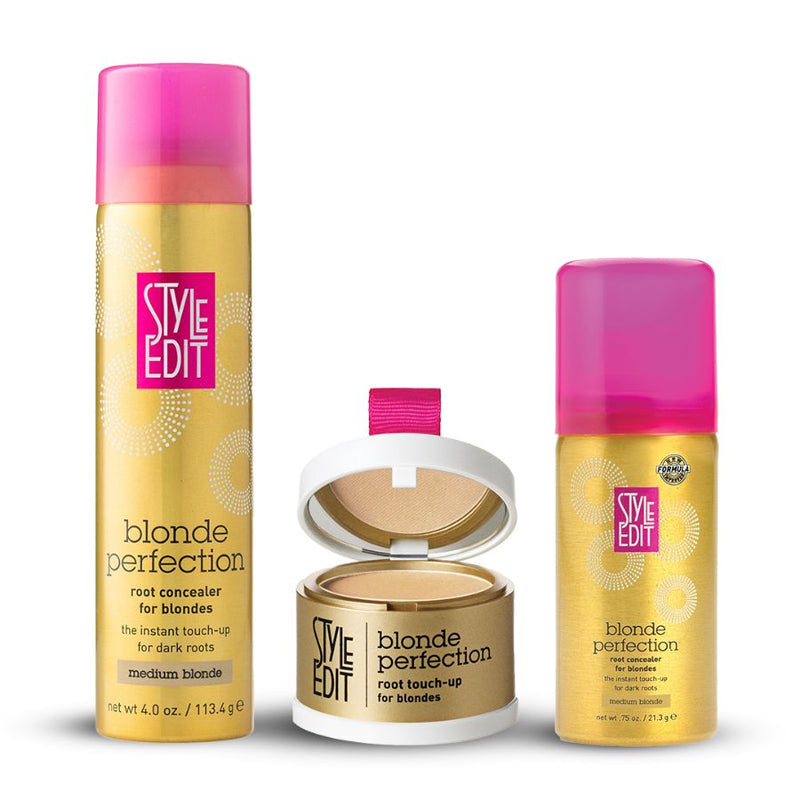 Style Edit Blonde Perfection Root Concealer Spray and Powder Trio (Full & Travel Size Spray)