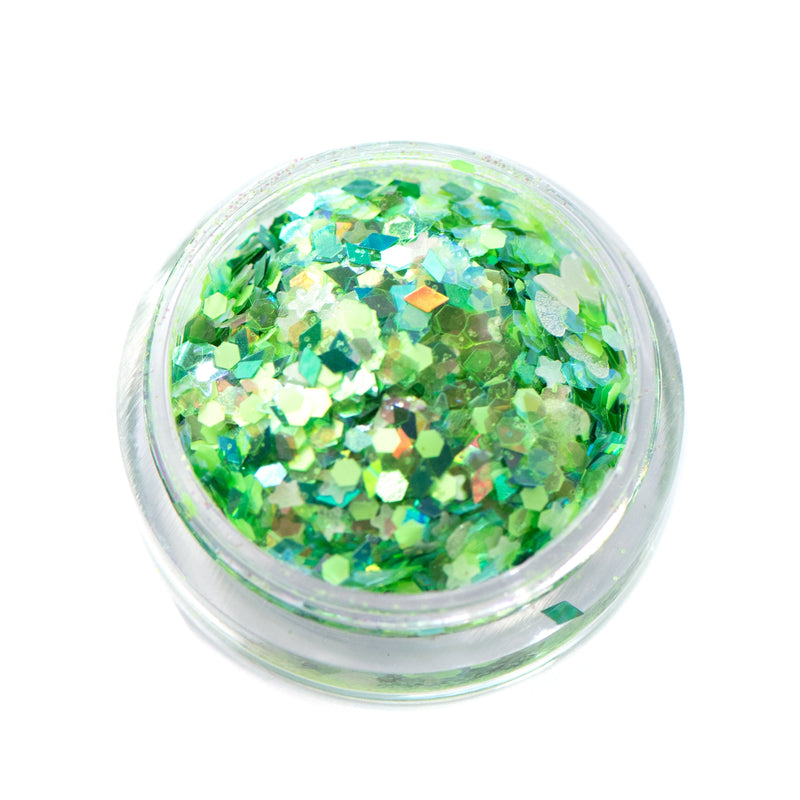 Lunautics Spring Fling - Chunky Green Glitter Mix with Glow-in-the-Dark Stars Chunky Glitter