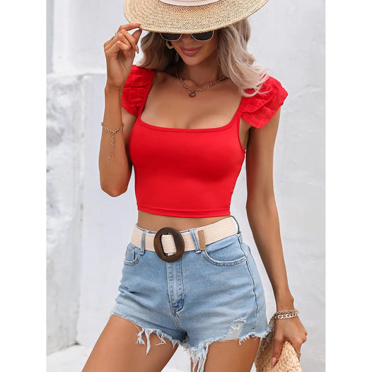 Square Neck Cap Sleeve Cropped Top