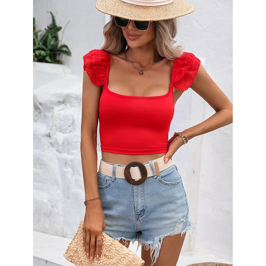 Square Neck Cap Sleeve Cropped Top