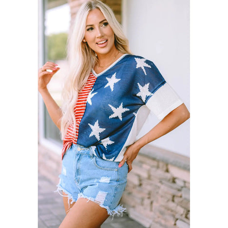 UD Flag Star and Stripe V-Neck Top