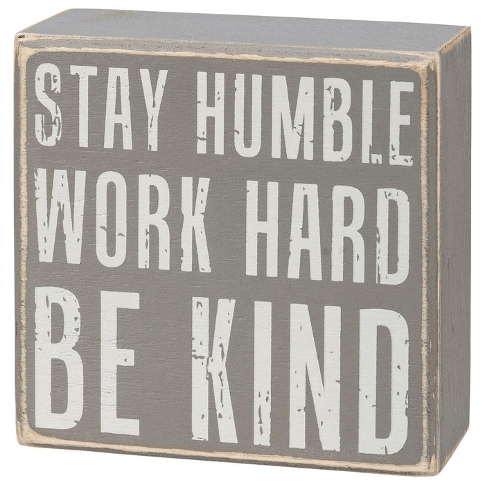 The Bullish Store Stay Humble Gray Box Sign Set | Giftable Home Decor | 4" X 4"