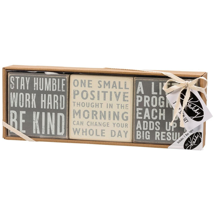 The Bullish Store Stay Humble Gray Box Sign Set | Giftable Home Decor | 4" X 4"