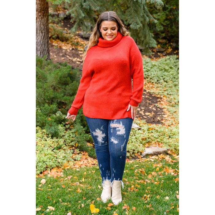 Steady Pace Roll Neck Sweater In Red