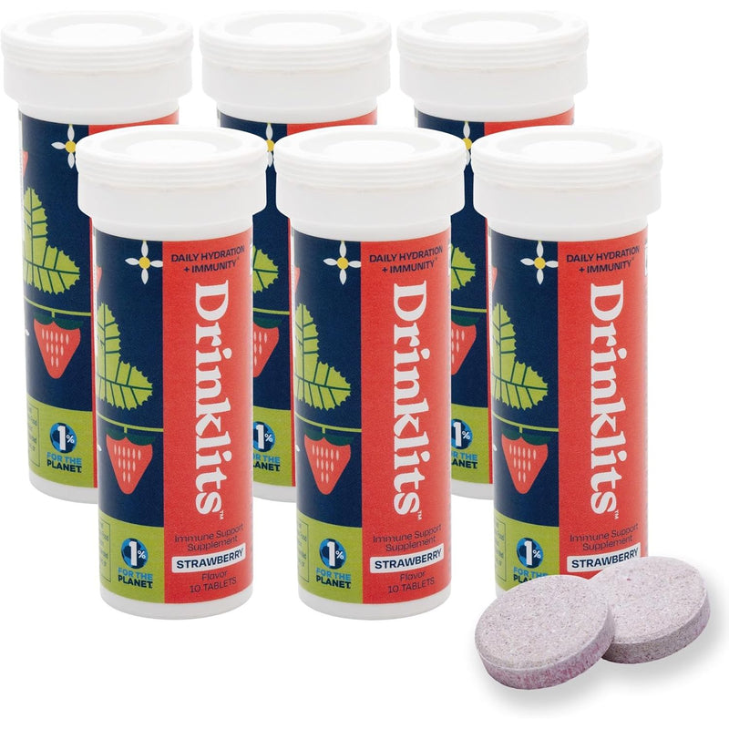 Drinklits Strawberry Best Immune Support Tablets (6) Tube Bundle Immunity Hydration Electrolyte Tablets