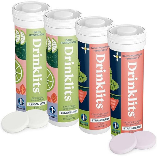 Drinklits Lemon-Lime Daily Hydration & Strawberry Daily Immune Support (4) Tube Combo Pack Immunity Hydration Electrolyte Tablets