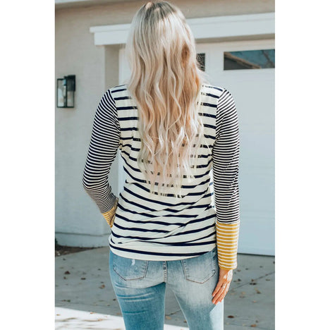 Striped Buttoned Long Sleeve Top