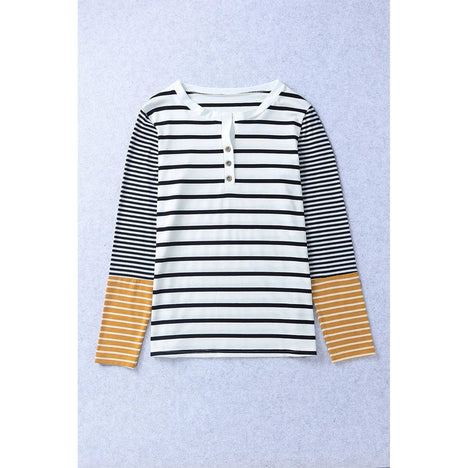 Striped Buttoned Long Sleeve Top