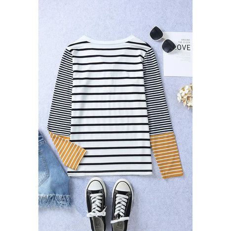 Striped Buttoned Long Sleeve Top