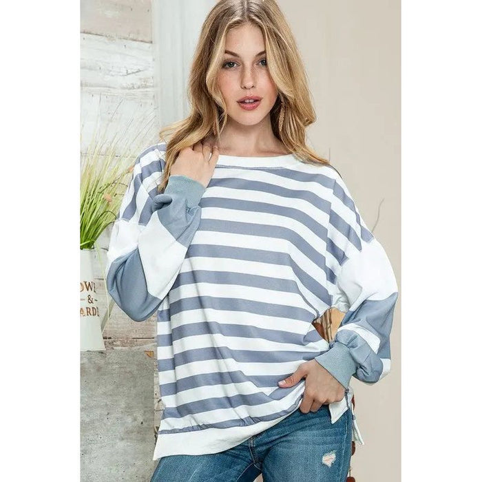 Striped Casual Drop Shoulder Pullover Sweatshirt