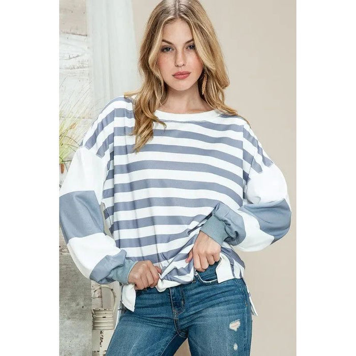 Striped Casual Drop Shoulder Pullover Sweatshirt