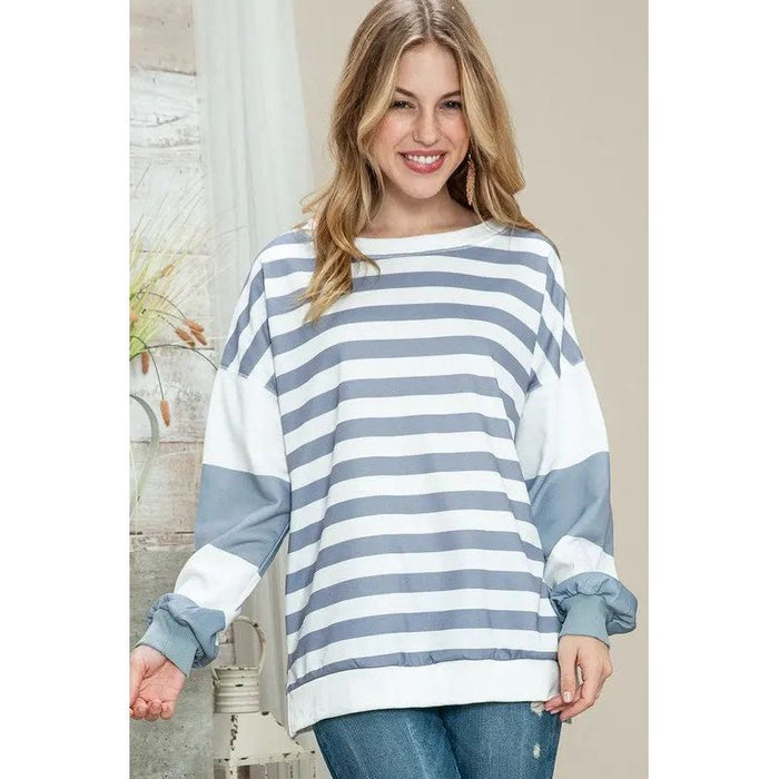 Striped Casual Drop Shoulder Pullover Sweatshirt