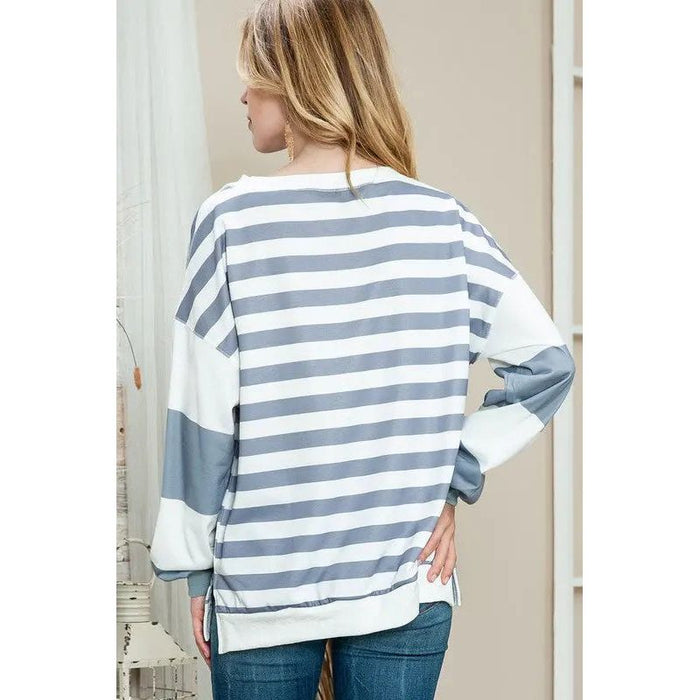 Striped Casual Drop Shoulder Pullover Sweatshirt