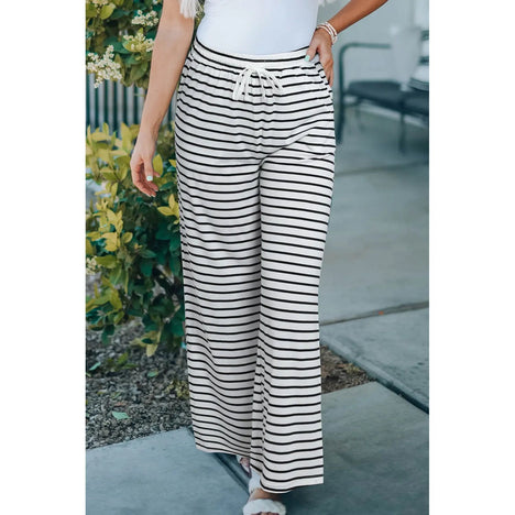 Striped Drawstring Waist Wide Leg Pants